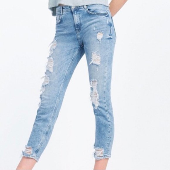 ZARA Skinny Distressed Trafaluc Denim Jean Size 02 - Picture 1 of 9